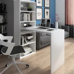 Art Libreria Scrivania Bianca finitura Larice, 119x 535 x h 141 cm