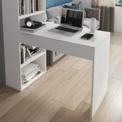 Art Libreria Scrivania Bianca finitura Larice, 119x 535 x h 141 cm