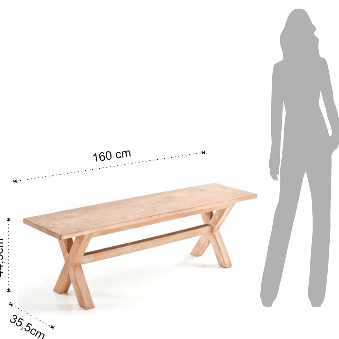 Avignone panca modello in legno massello di mango l.160 p.355 h.445 cm