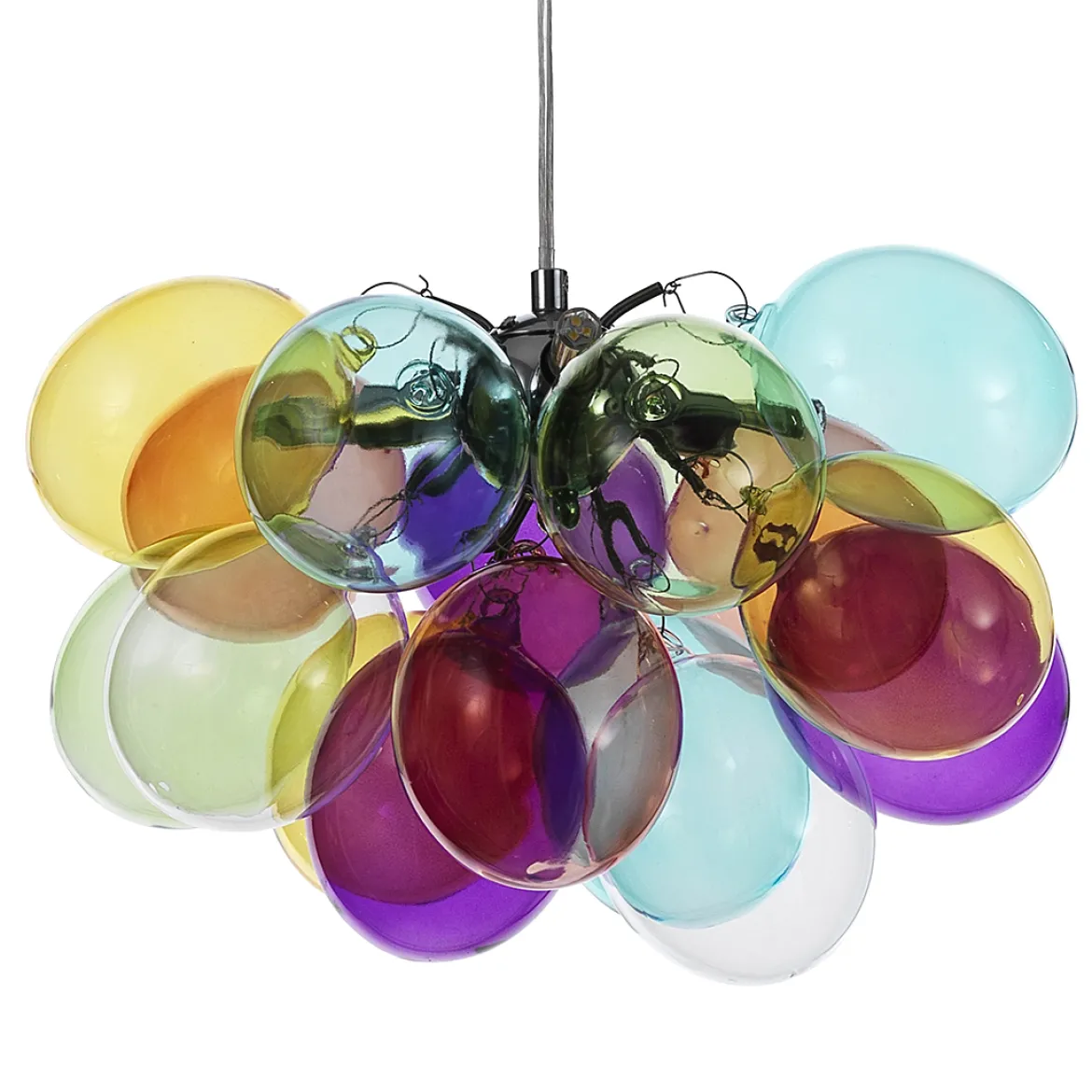 Balloons lampadario in acciaio cromato 17 sfere in vetro colorato 40x40xh25 cm