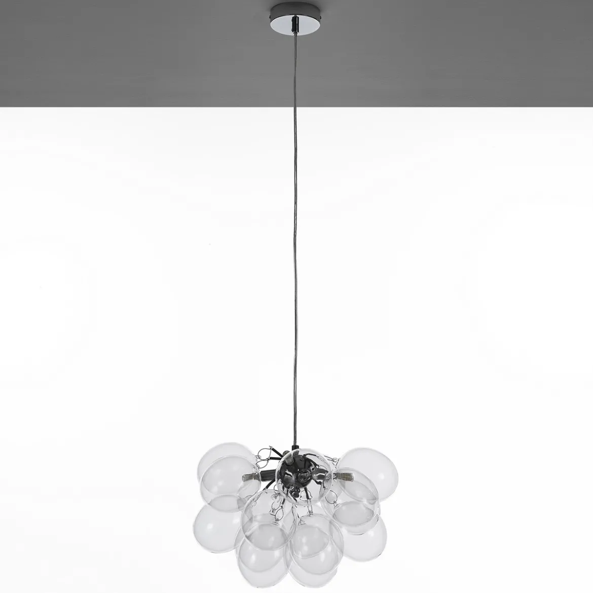 Balloons transparent lampadario in acciaio cromato 17 sfere in vetro trasparente 40x40xh25 cm