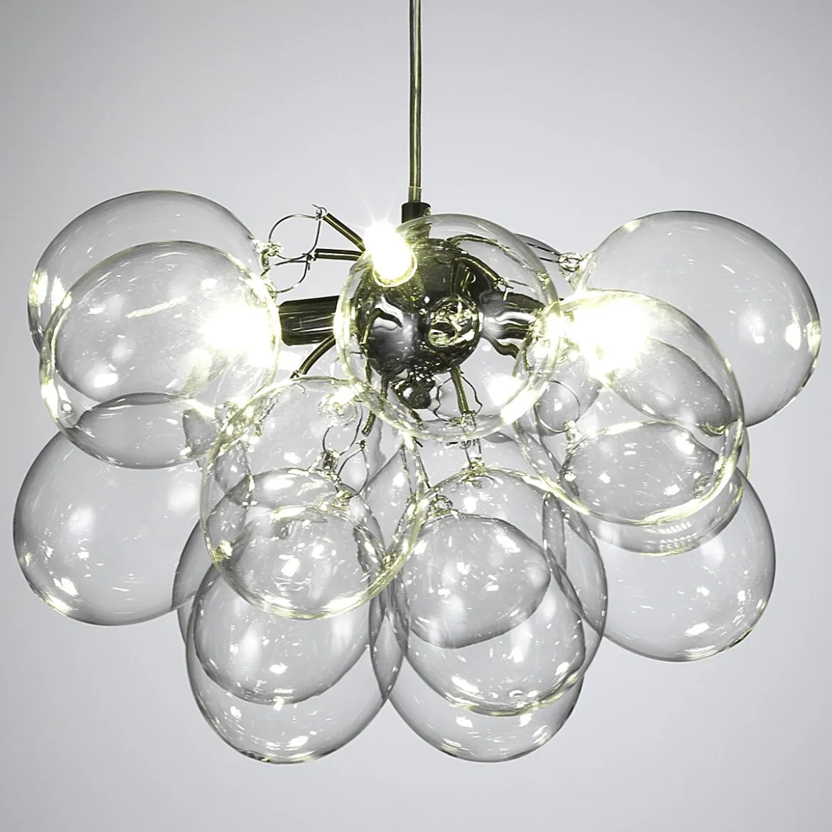 Balloons transparent lampadario in acciaio cromato 17 sfere in vetro trasparente 40x40xh25 cm