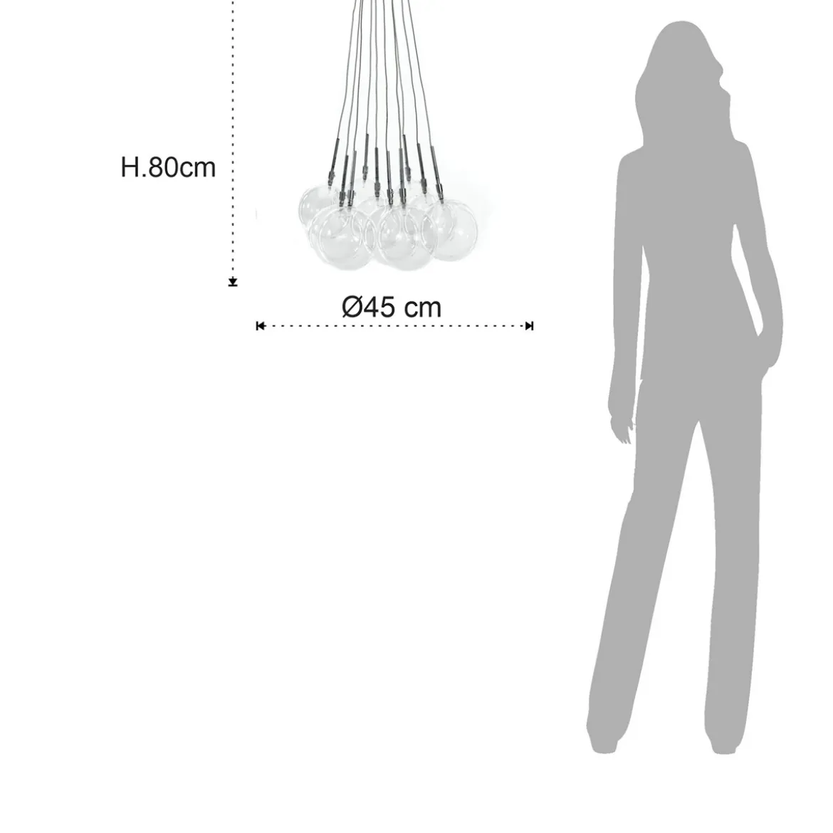 Balls lampadario con sfere in vetro trasparente d45 h80 cm