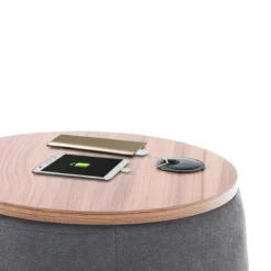Barril dark grey pouf imbottito contenitore in tessuto grigio scuro e legno finitura rovere d40xh45 cm