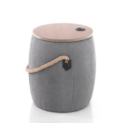 Barril grey pouf contenitore in tessuto grigio e legno finitura rovere d40xh45 cm