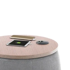 Barril grey pouf contenitore in tessuto grigio e legno finitura rovere d40xh45 cm