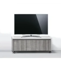 Base con ruote in legno finitura cenere e bianco lucido con guide ammortizzate
