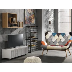 Base con ruote in legno finitura cenere e bianco lucido con guide ammortizzate