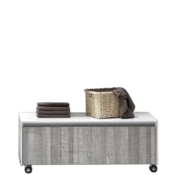Base con ruote in legno finitura cenere e bianco lucido con guide ammortizzate