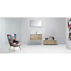 Base sospesa rovere tranchè con lavello e cestone 90x48xh45 cm