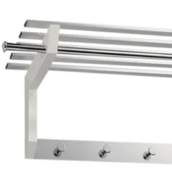 Basilica appendiabiti cappelliera legno laccato bianco opaco e metallo satinato cromato 70x30xh20 cm