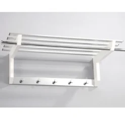 Basilica appendiabiti cappelliera legno laccato bianco opaco e metallo satinato cromato 70x30xh20 cm