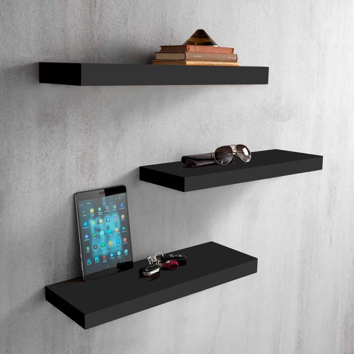 Billa black mensola 60 in tamburato di mdf verniciata nera opaca cm. l.60 x p.235 x h.38