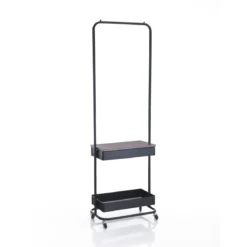 Billy stender in acciaio nero opaco ripiano effetto legno 60x37xh190 cm