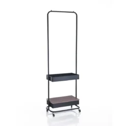 Billy stender in acciaio nero opaco ripiano effetto legno 60x37xh190 cm
