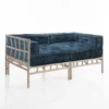 Blue isy divano 2 posti basamenti in rattan sbiancato rivestimento cotone patchwork blu cm. l160 p80 h70