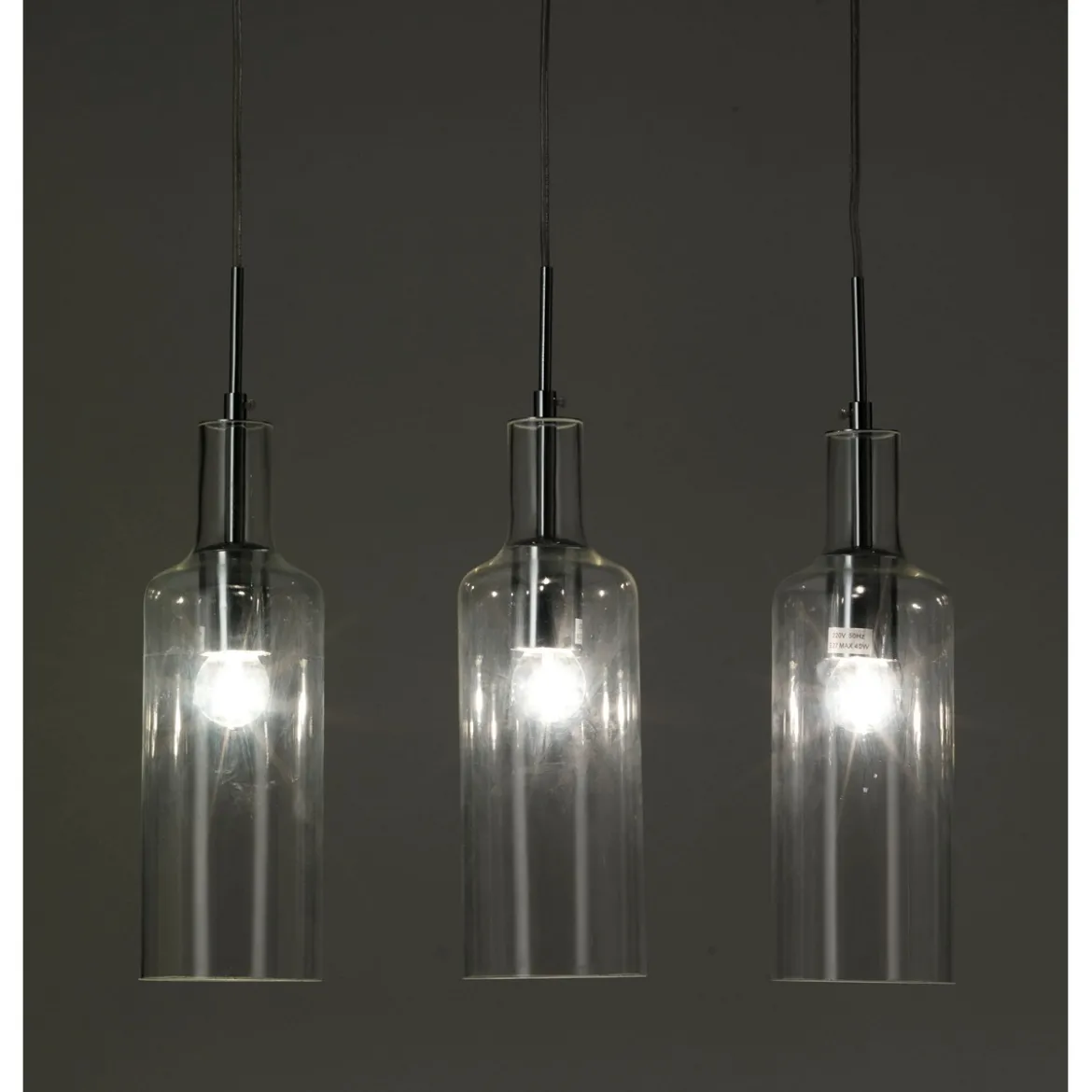 Bottles lampadario 3 luci in vetro trasparente filo regolabile d10 h34 cm