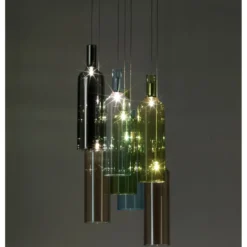 Bottles lampadario 7 luci in vetro colorato filo regolabile d8 h32 cm