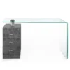 Bow Cement Scrivania in Vetro Curvato Cassettiera con serratura finitura Cemento, 125 x 65 x h 75 cm