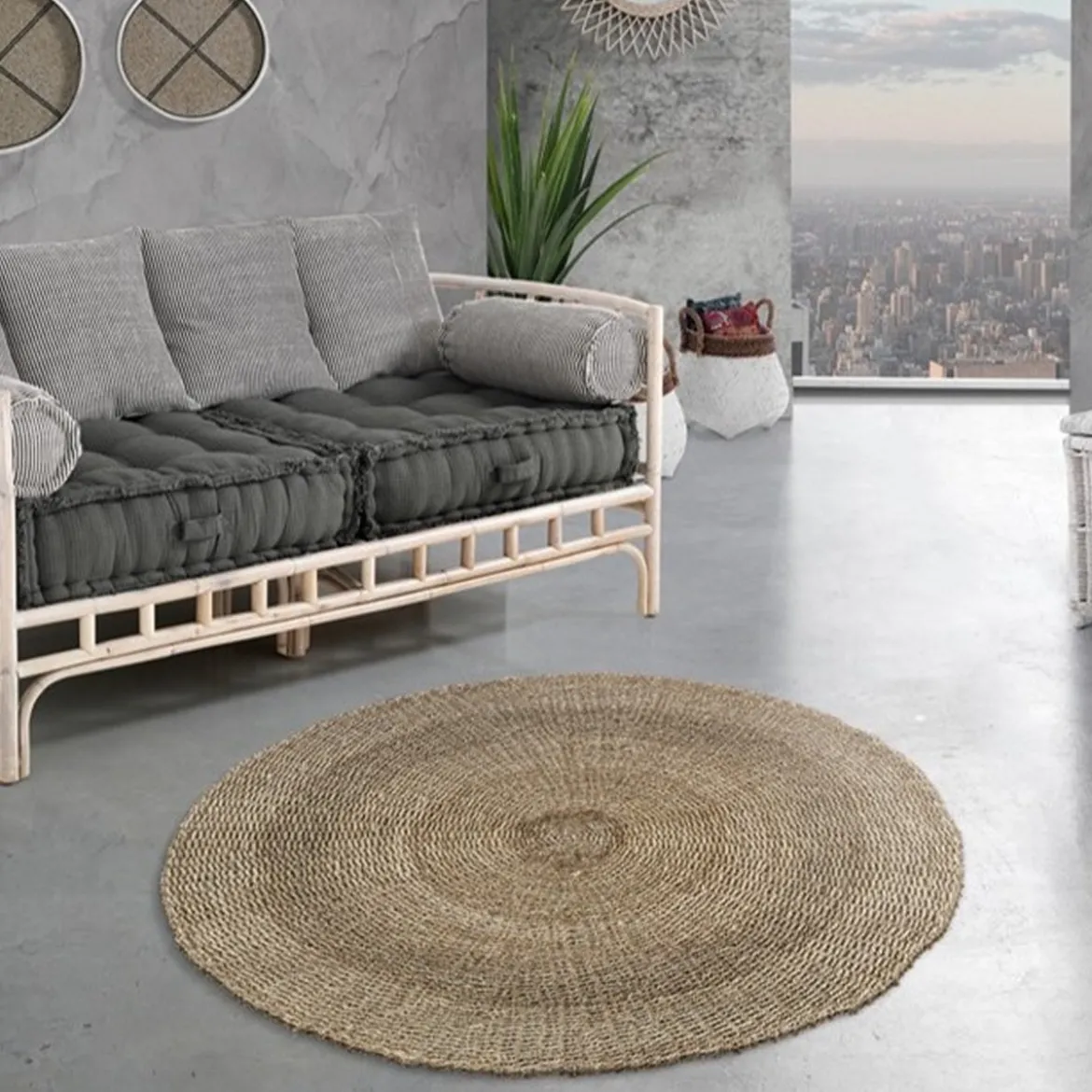 Brahmi tappeto rotondo in seagrass colore naturale per interno/esterno d150 cm
