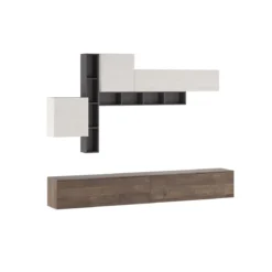 Brenda Noce parete soggiorno attrezzata librerie basi pensili melaminico grigio graphite noce bianco spatolato h200 l276 p40