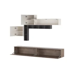 Brenda Noce parete soggiorno attrezzata librerie basi pensili melaminico grigio graphite noce bianco spatolato h200 l276 p40