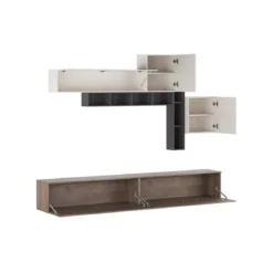 Brenda Noce parete soggiorno attrezzata librerie basi pensili melaminico grigio graphite noce bianco spatolato h200 l276 p40