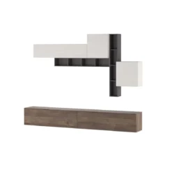 Brenda Noce parete soggiorno attrezzata librerie basi pensili melaminico grigio graphite noce bianco spatolato h200 l276 p40