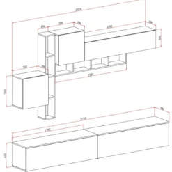 Brenda Ossido parete soggiorno attrezzata librerie basi pensili melaminico grigio graphite ossido bianco spatolato h200 l276 p40
