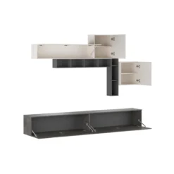 Brenda Ossido parete soggiorno attrezzata librerie basi pensili melaminico grigio graphite ossido bianco spatolato h200 l276 p40