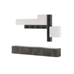 Brenda Ossido parete soggiorno attrezzata librerie basi pensili melaminico grigio graphite ossido bianco spatolato h200 l276 p40