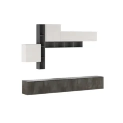 Brenda Ossido parete soggiorno attrezzata librerie basi pensili melaminico grigio graphite ossido bianco spatolato h200 l276 p40