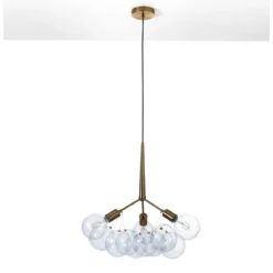 Brunch lampadario in metallo verniciato ottone con sfere in vetro d60 h60 cm