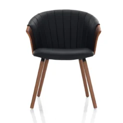 Bryan dark wood sedia legno multistrato curvato tinto finitura noce pelle sintetica nera cm h75 l60 p57