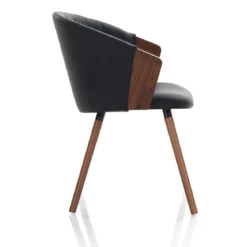 Bryan dark wood sedia legno multistrato curvato tinto finitura noce pelle sintetica nera cm h75 l60 p57