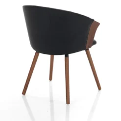 Bryan dark wood sedia legno multistrato curvato tinto finitura noce pelle sintetica nera cm h75 l60 p57