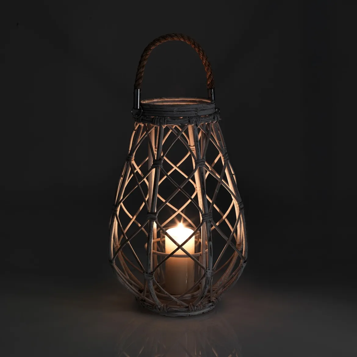 Bubu lanterna in rattan grigia e vetro 36x36xh50 cm
