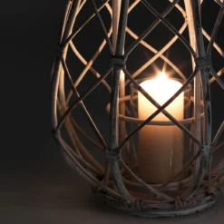 Bubu lanterna in rattan grigia e vetro 36x36xh50 cm