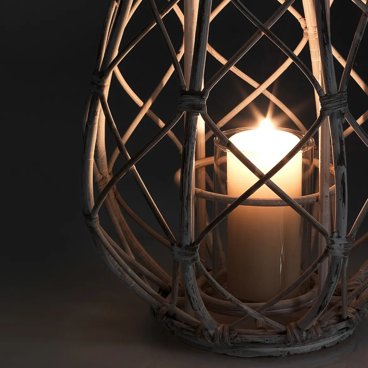 Bubu lanterna in rattan grigia e vetro 36x36xh50 cm