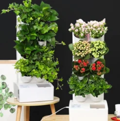 Bush-8 giardino verticale 8 vasi auto innaffianti esterno interno dalia bianco opaco serbatoio 4 l. pompa usb 26x24xh63.5 cm
