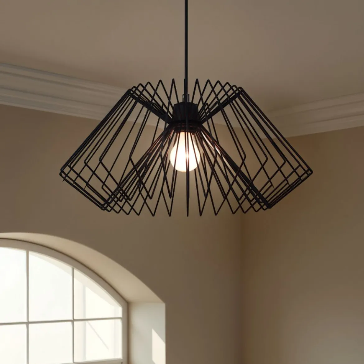 Cage lampadario in metallo nero opaco filo regolabile d50 h25 cm