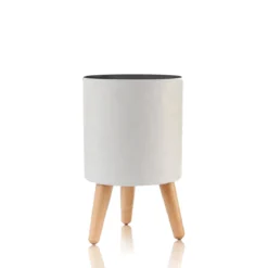 Calla-a vaso autoinnaffiante esterno interno bianco opaco e legno massello finitura rovere 1.5 litri d19xh33 cm