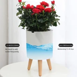 Calla-a vaso autoinnaffiante esterno interno bianco opaco e legno massello finitura rovere 1.5 litri d19xh33 cm