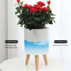 Calla-c vaso autoinnaffiante esterno interno bianco opaco e legno massello finitura rovere 3.5 litri d33xh48 cm
