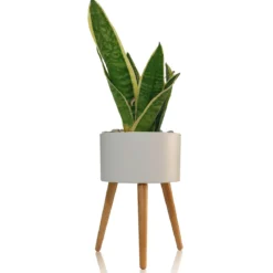 Calla-c vaso autoinnaffiante esterno interno bianco opaco e legno massello finitura rovere 3.5 litri d33xh48 cm
