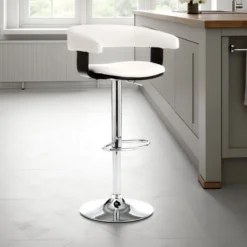 Casting white sgabello regolabile pelle sintetica bianco e metallo cromato 54x46xh82-102 cm