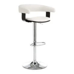 Casting white sgabello regolabile pelle sintetica bianco e metallo cromato 54x46xh82-102 cm
