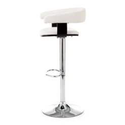 Casting white sgabello regolabile pelle sintetica bianco e metallo cromato 54x46xh82-102 cm