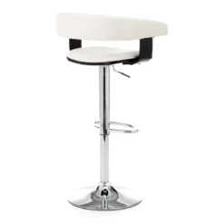 Casting white sgabello regolabile pelle sintetica bianco e metallo cromato 54x46xh82-102 cm