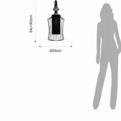 Cathedral a lampadario in metallo nero opaco con paralume in filo di acciaio e tessuto nero d29 h64 cm